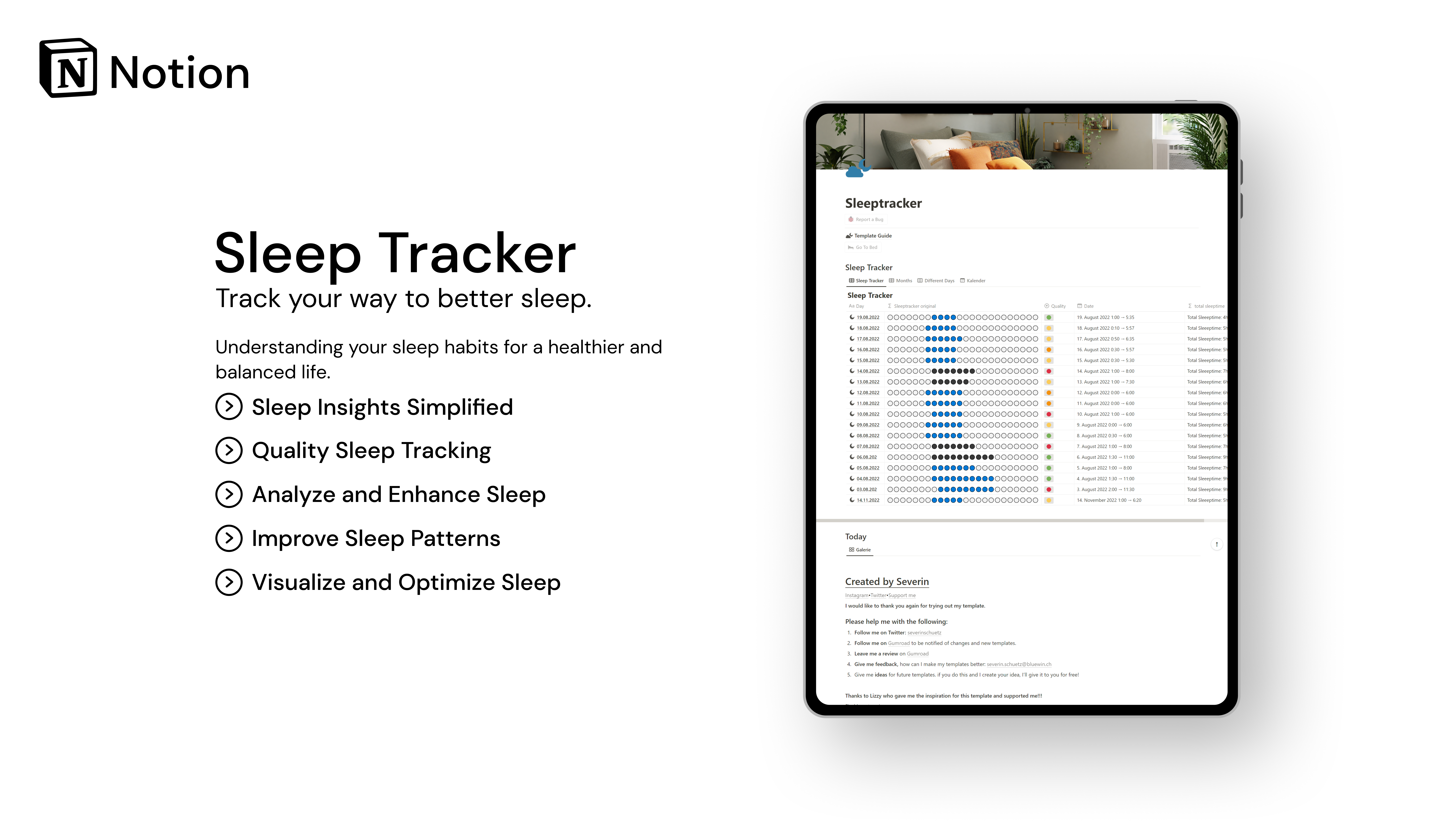 Sleep Tracker Notion Template