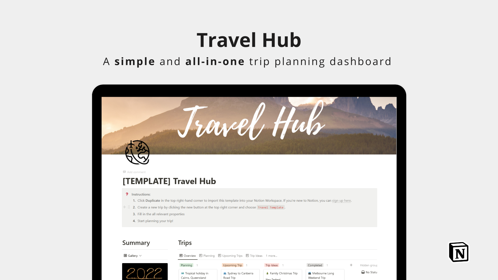 Travel Hub | Your all-in-one Travel Notion Planner